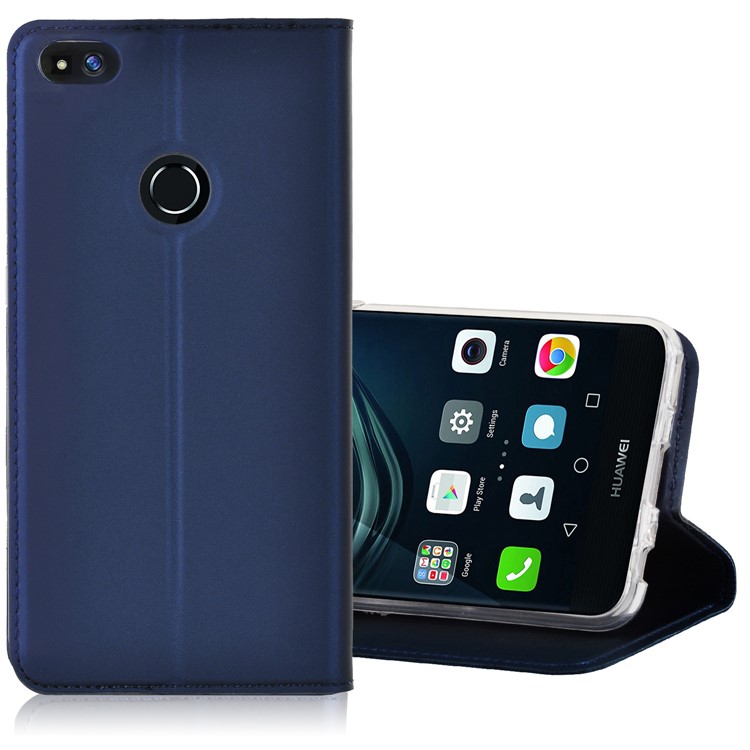 Full Protection PU Leather Card Holder Stand Cover for Huawei P8 Lite (2017) / Honor 8 Lite - Dark Blue-10