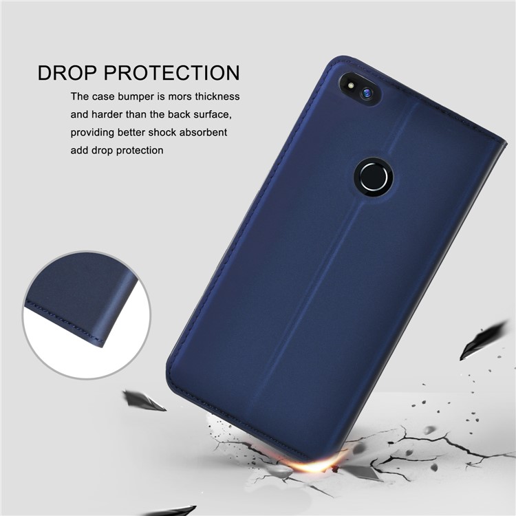 Full Protection PU Leather Card Holder Stand Cover for Huawei P8 Lite (2017) / Honor 8 Lite - Dark Blue-2