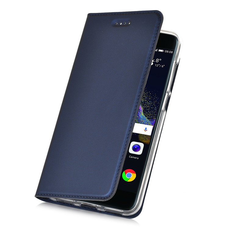 Full Protection PU Leather Card Holder Stand Cover for Huawei P8 Lite (2017) / Honor 8 Lite - Dark Blue-6