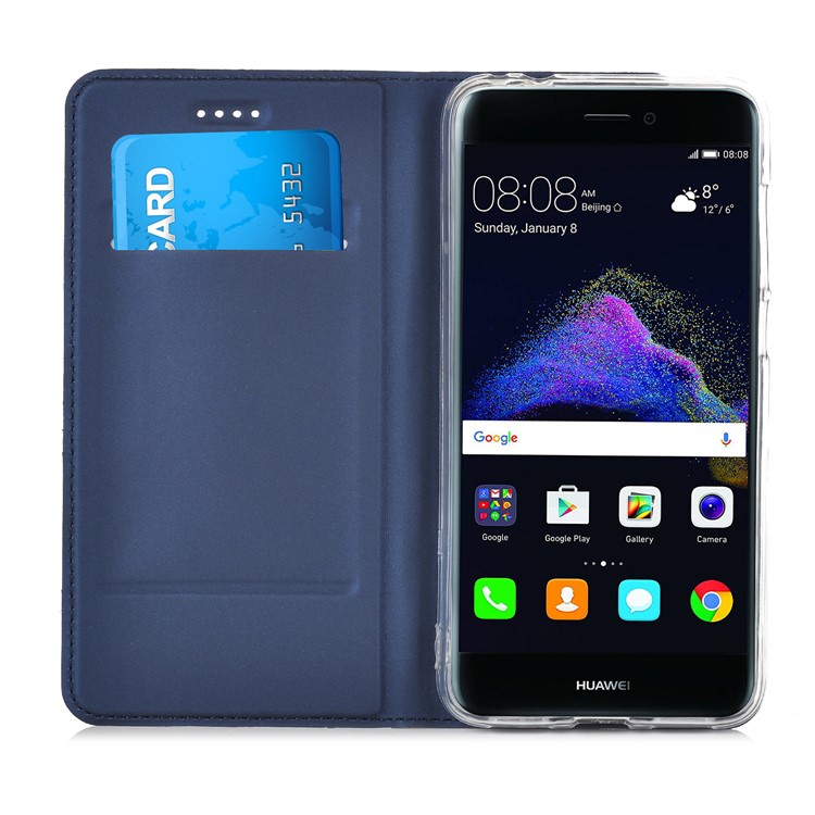 Full Protection PU Leather Card Holder Stand Cover for Huawei P8 Lite (2017) / Honor 8 Lite - Dark Blue-9