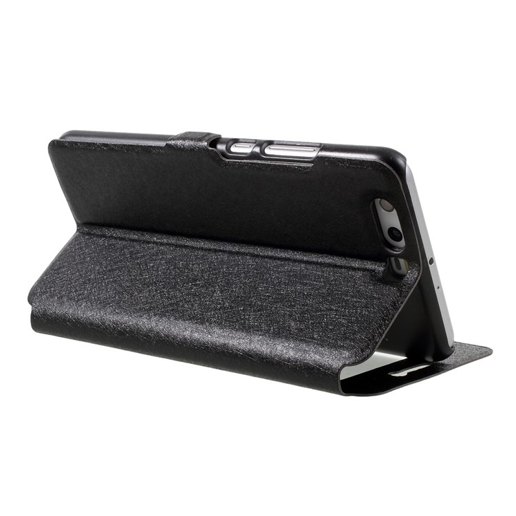 For Huawei P10 Plus Silk Texture Dual Window Stand Leather Phone Case - Black-5
