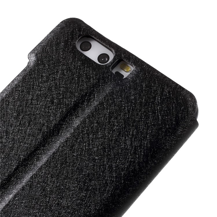 For Huawei P10 Plus Silk Texture Dual Window Stand Leather Phone Case - Black-8