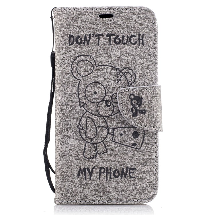 Imprint Bear Wallet Leather Stand Caso para Huawei P10 Lite - Cinza-2