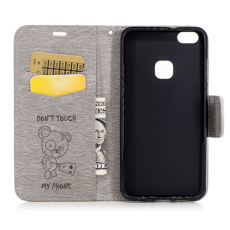 Imprint Bear Wallet Leather Stand Caso para Huawei P10 Lite - Cinza-8