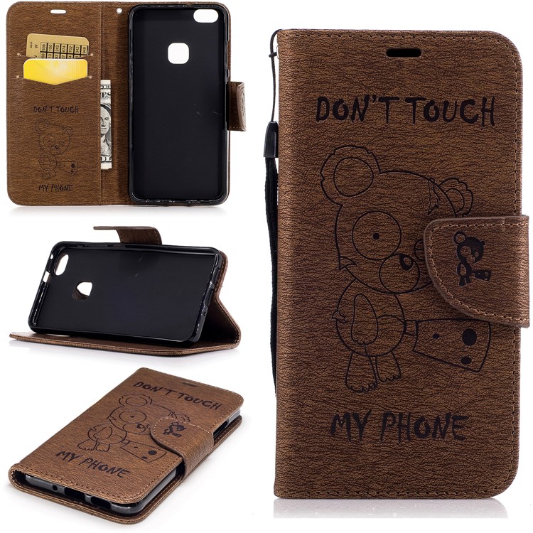 Prateleira de capa de couro de urso com slots de cartão para Huawei P10 Lite - Castanho-1
