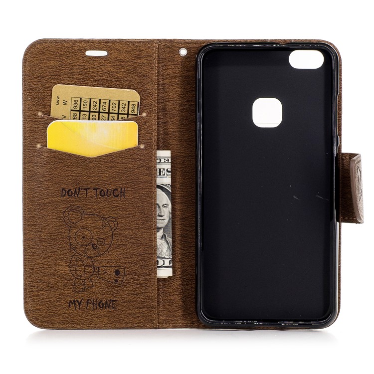 Prateleira de capa de couro de urso com slots de cartão para Huawei P10 Lite - Castanho-8