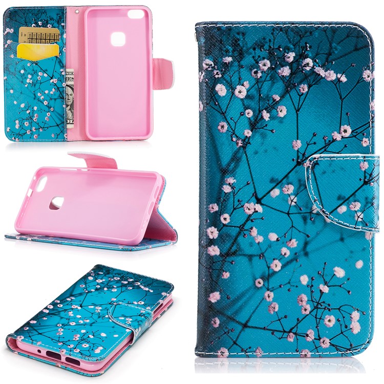 Pattern Printing Wallet Leather Stand Case for Huawei P10 Lite - Tree with Flowers-1