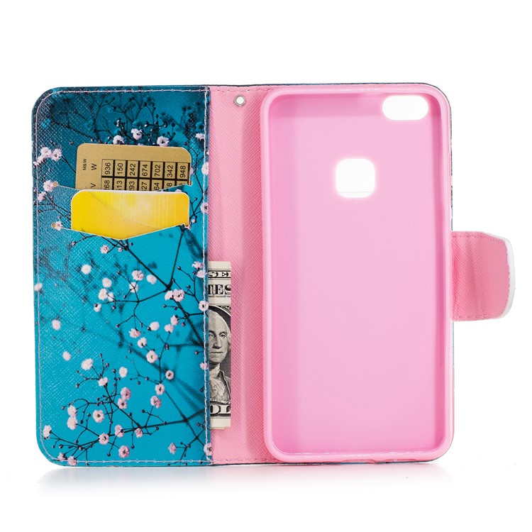 Pattern Printing Wallet Leather Stand Case for Huawei P10 Lite - Tree with Flowers-8
