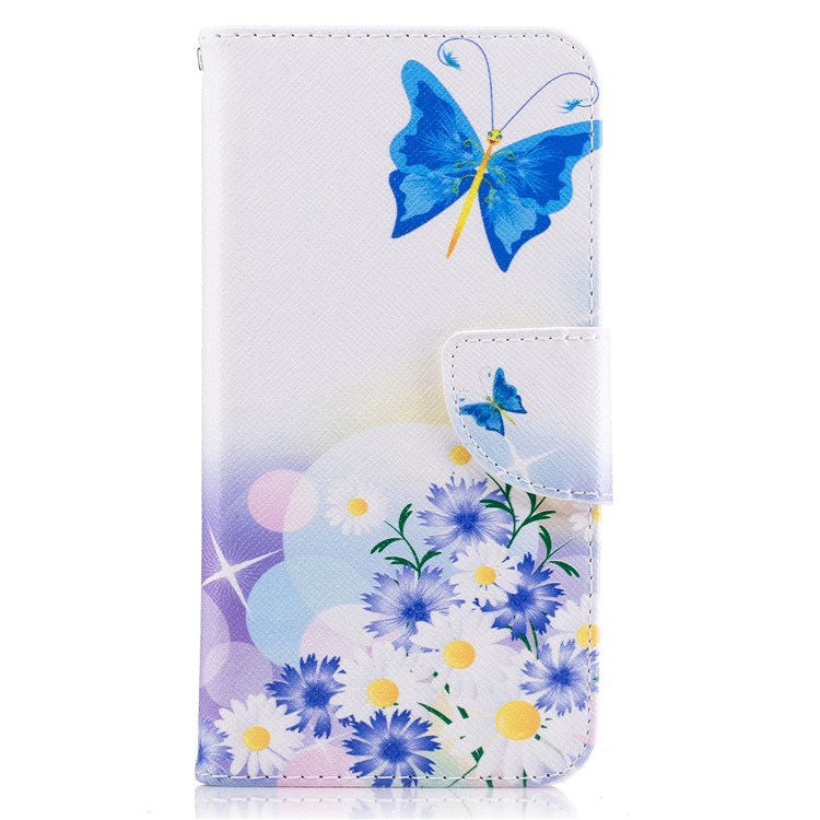 Portefeuille imprimé en carton Magnetic Case pour Huawei P10 Lite - Blue Butterfly and Flowers-2