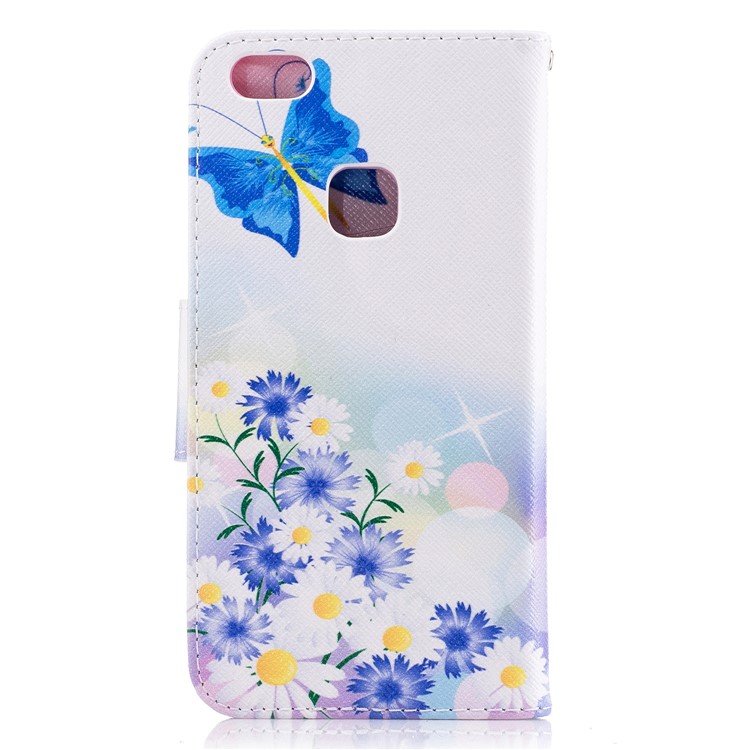 Portefeuille imprimé en carton Magnetic Case pour Huawei P10 Lite - Blue Butterfly and Flowers-3