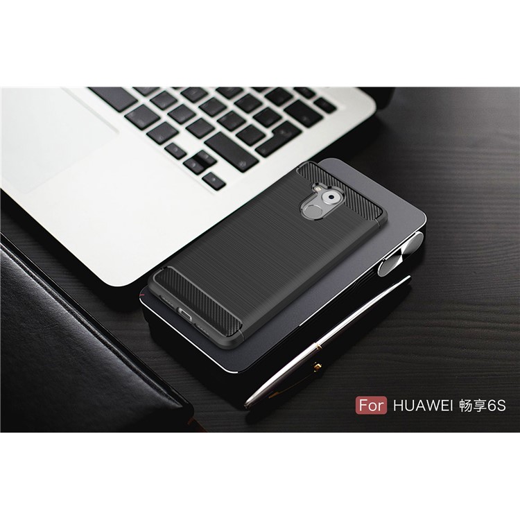 Carbon Fiber Brushed TPU Gel Case for Huawei Enjoy 6s - Black-10
