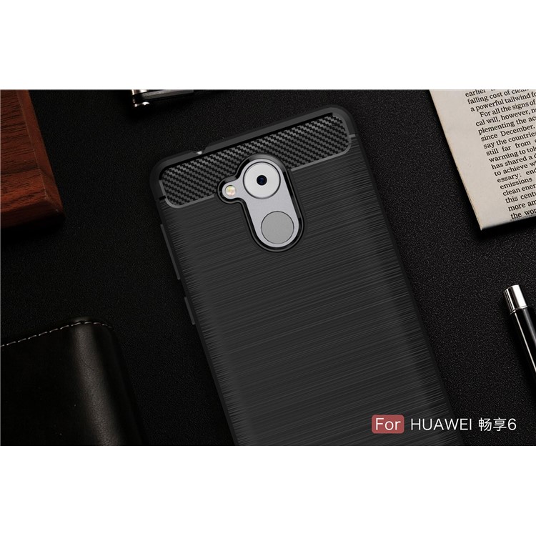 Carbon Fiber Brushed TPU Gel Case for Huawei Enjoy 6s - Black-11
