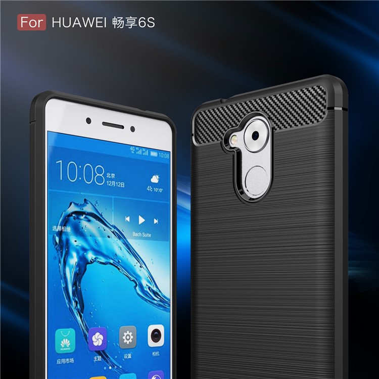 Carbon Fiber Brushed TPU Gel Case for Huawei Enjoy 6s - Black-3