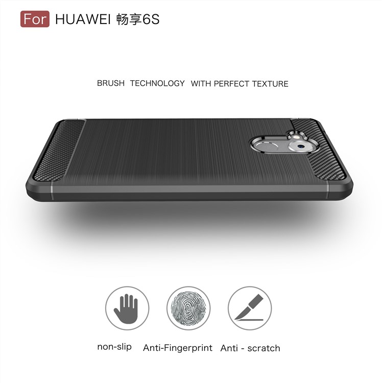 Carbon Fiber Brushed TPU Gel Case for Huawei Enjoy 6s - Black-4