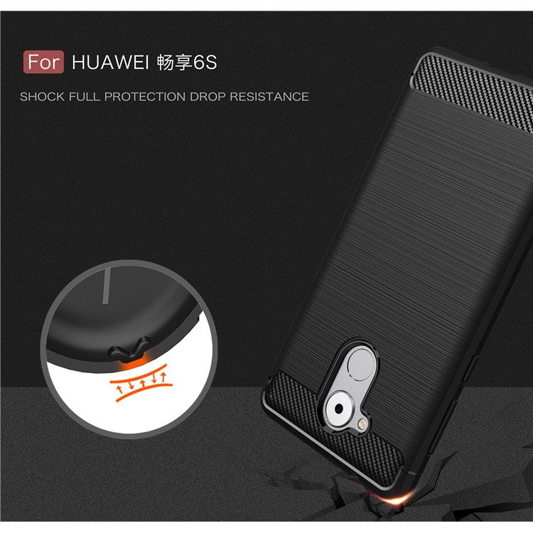 Carbon Fiber Brushed TPU Gel Case for Huawei Enjoy 6s - Black-7