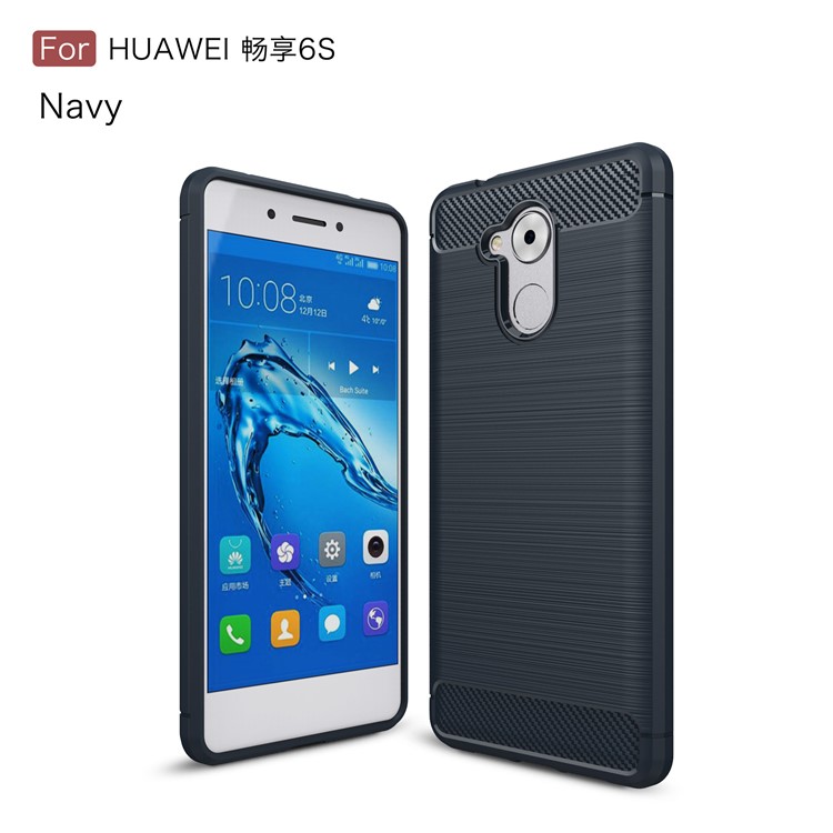 For Huawei Enjoy 6s Carbon Fiber Brushed TPU Flexible Case - Dark Blue-1