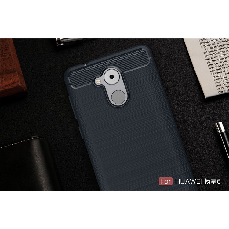 For Huawei Enjoy 6s Carbon Fiber Brushed TPU Flexible Case - Dark Blue-2