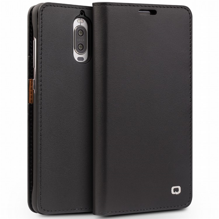 QIALINO Classic Gen II Top Layer Cowhide Leather Wallet Case for Huawei Mate 9 Pro/Porsche Design - Black-1