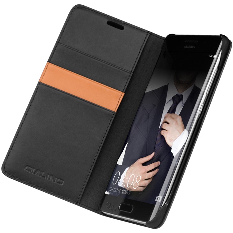 QIALINO Classic Gen II Top Layer Cowhide Leather Wallet Case for Huawei Mate 9 Pro/Porsche Design - Black-2