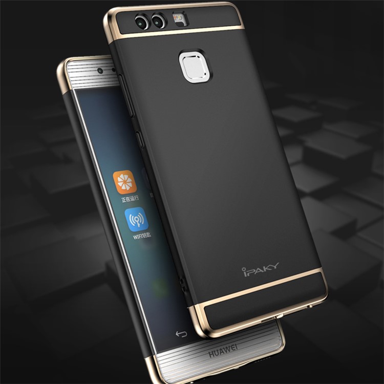 IPAKY 3-in-1 Electroplating PC Hard Mobile Case for Huawei P9 - Black-2
