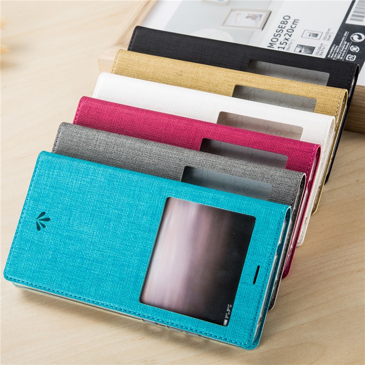 VILI DMX View Window Cross Texture Leather Mobile Cover with Stand for Huawei Mate 9 - Blue-2