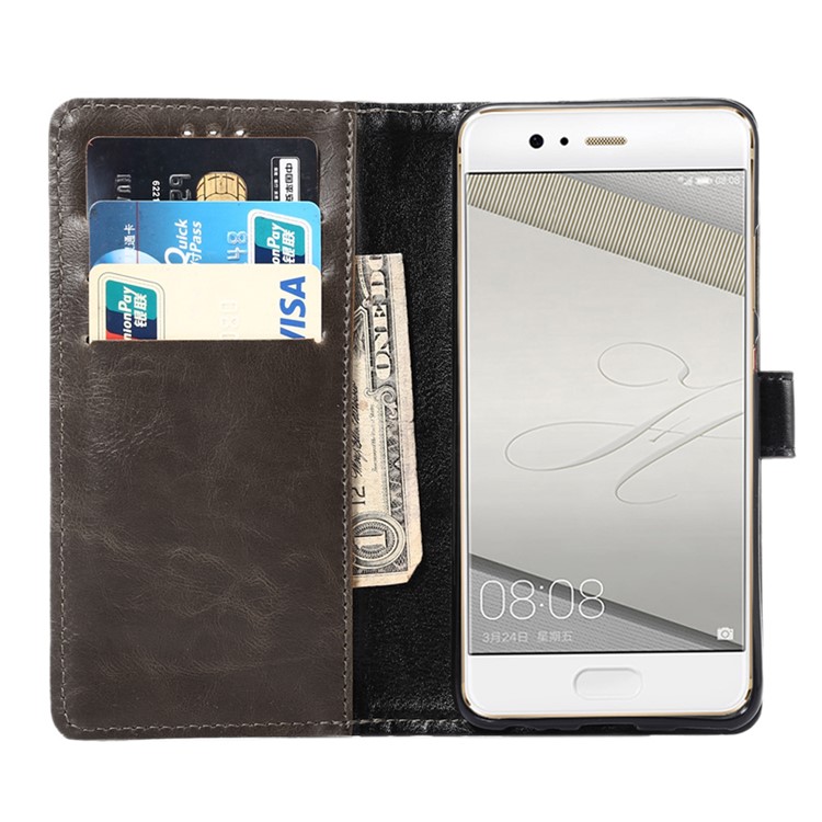 ENKAY Crazy Horse PU Leather Stand Wallet Phone Shell Case for Huawei P10 - Black-4