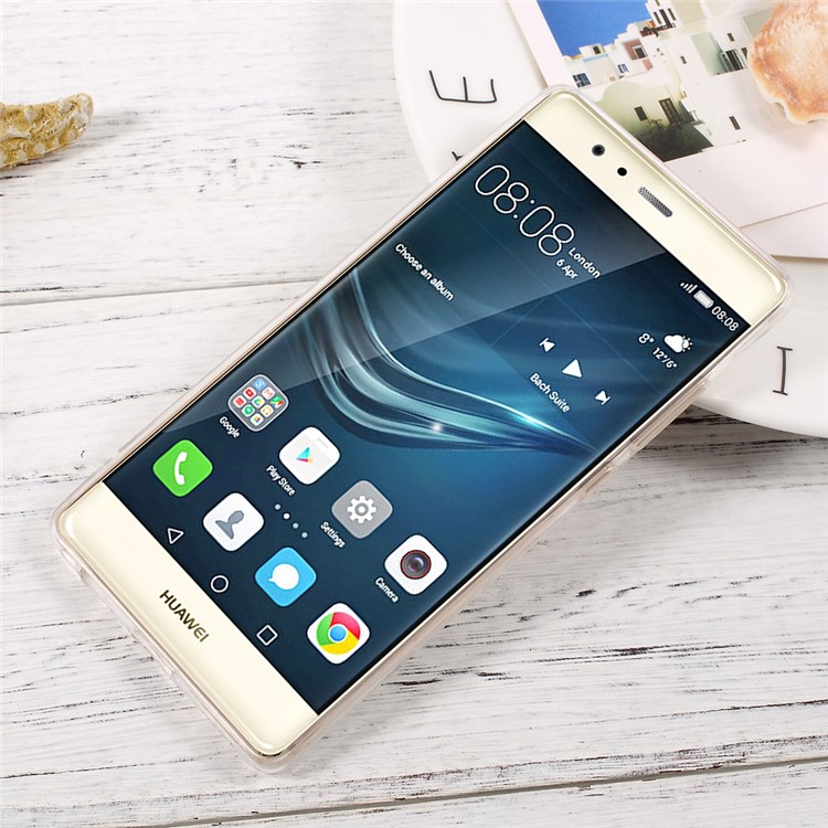 For Huawei P9 Clear TPU Cell Phone Case with Anti-dust Plugs - Transparent-2