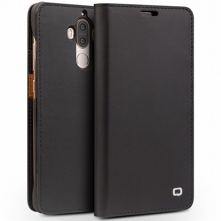 QIALINO Classic Gen II Top Layer Cowhide Leather Wallet Folio Case for Huawei Mate 9 - Black-1