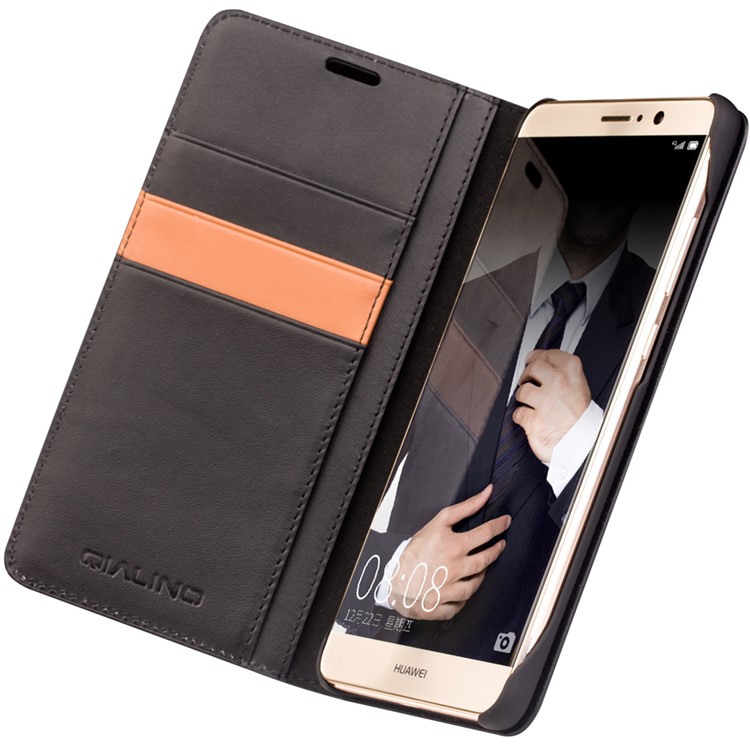 QIALINO Classic Gen II Top Layer Cowhide Leather Wallet Folio Case for Huawei Mate 9 - Black-3