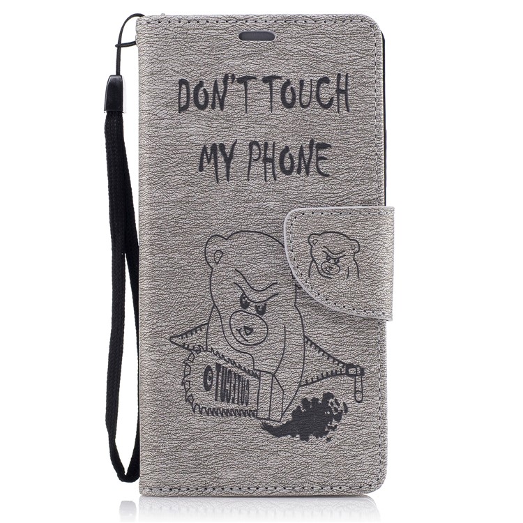 Imprinted Bear Warning Words Leather Wallet Case with Lanyard for Huawei P9 Lite/G9 Lite - Grey-2