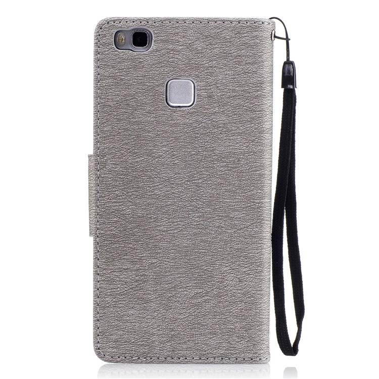 Imprinted Bear Warning Words Leather Wallet Case with Lanyard for Huawei P9 Lite/G9 Lite - Grey-3