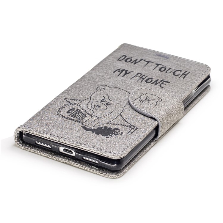 Imprinted Bear Warning Words Leather Wallet Case with Lanyard for Huawei P9 Lite/G9 Lite - Grey-6