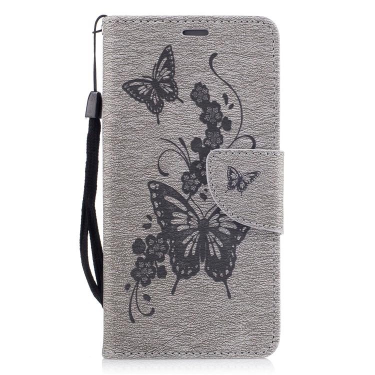 For Huawei P10 Imprinted Butterflies Flowers Wallet Leather Stand Case - Grey-2