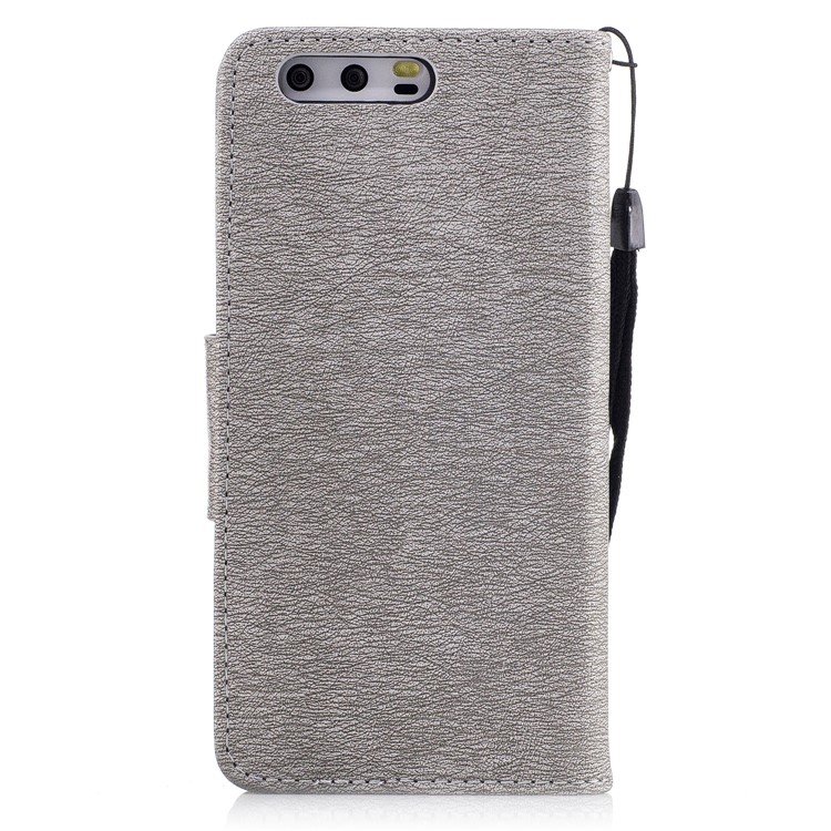For Huawei P10 Imprinted Butterflies Flowers Wallet Leather Stand Case - Grey-3