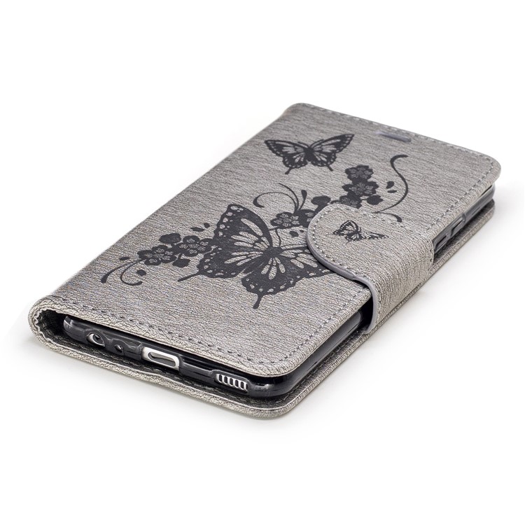 For Huawei P10 Imprinted Butterflies Flowers Wallet Leather Stand Case - Grey-6