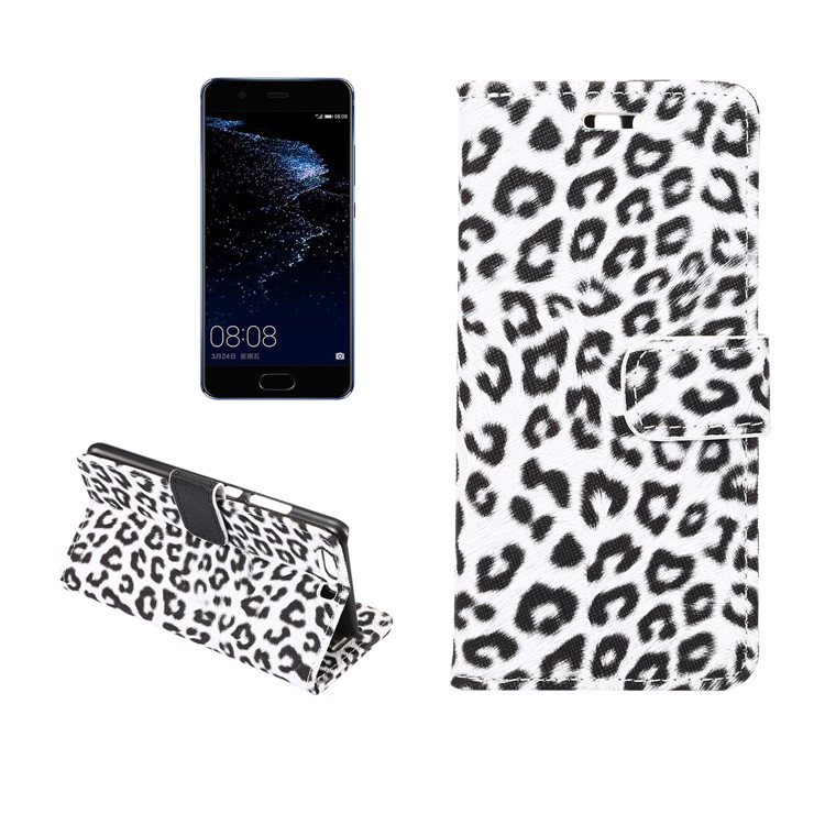 Leopard Pattern Leather Wallet Stand Mobile Case for Huawei P10 Plus - White-1