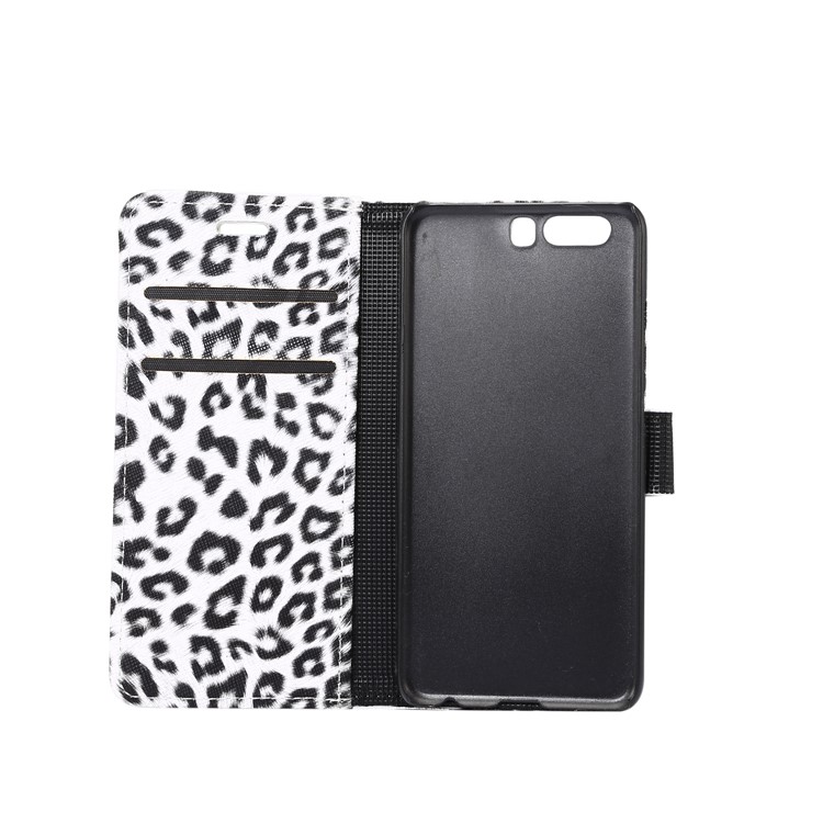 Leopard Pattern Leather Wallet Stand Mobile Case for Huawei P10 Plus - White-4