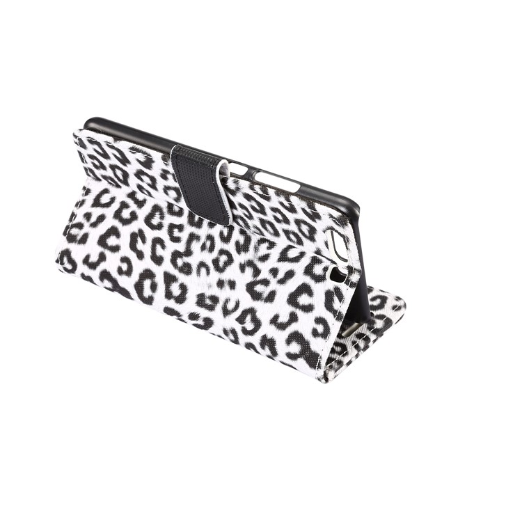 Leopard Pattern Leather Wallet Stand Mobile Case for Huawei P10 Plus - White-5