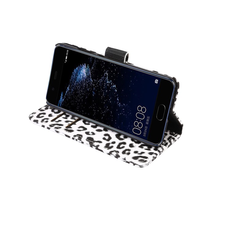 Leopard Pattern Leather Wallet Stand Mobile Case for Huawei P10 Plus - White-6