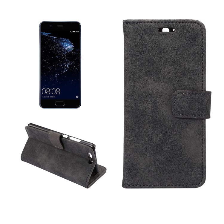 Retro Style Leather Wallet Flip Case Phone Accessory for Huawei P10 Plus - Black-1