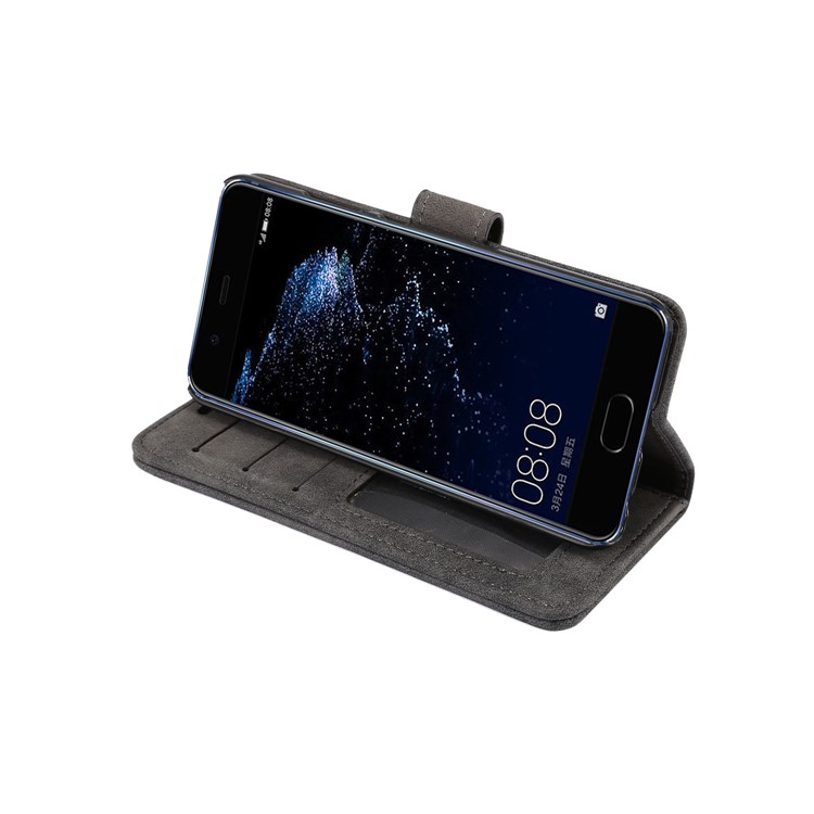 Retro Style Leather Wallet Flip Case Phone Accessory for Huawei P10 Plus - Black-6