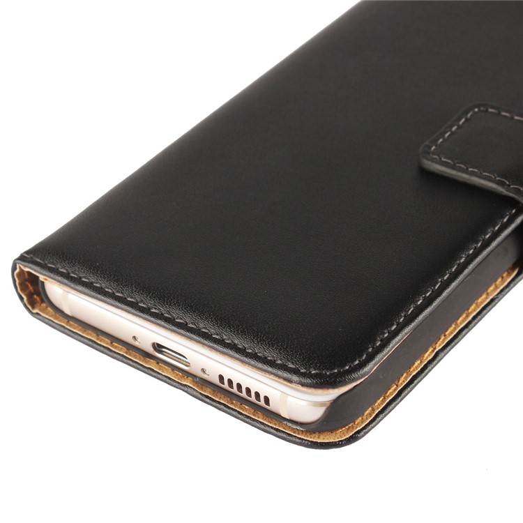 For Huawei nova Genuine Split Leather Wallet Stand Protective Case - Black-10