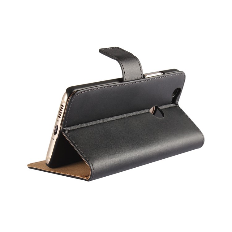 For Huawei nova Genuine Split Leather Wallet Stand Protective Case - Black-3