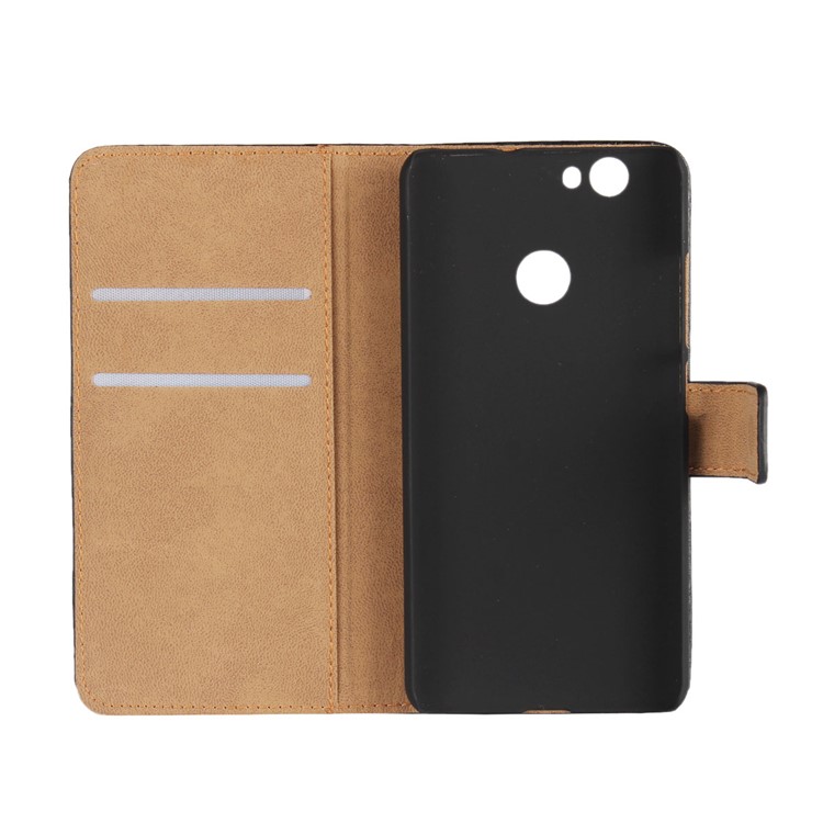 For Huawei nova Genuine Split Leather Wallet Stand Protective Case - Black-5