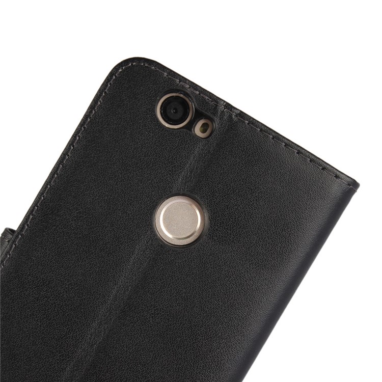 For Huawei nova Genuine Split Leather Wallet Stand Protective Case - Black-8