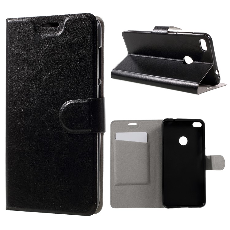 Crazy Horse PU Leather Case with Card Slot for Huawei P9 Lite (2017) Built-in Steel Sheet - Black-1