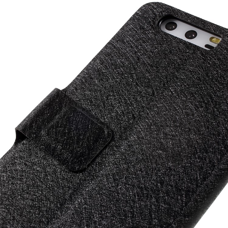 Silk Texture Leather Stand Card Slot Case for Huawei P10 Plus - Black-10