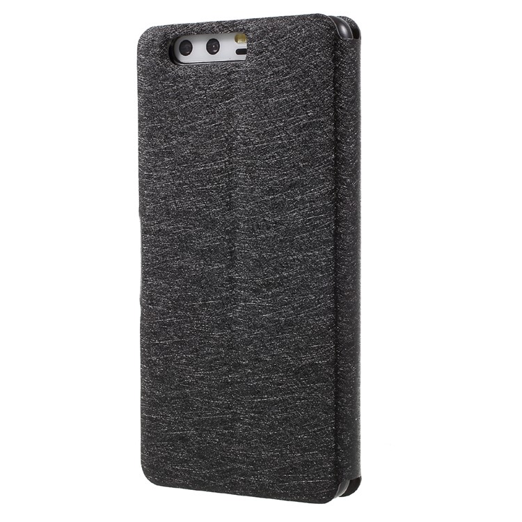 Silk Texture Leather Stand Card Slot Case for Huawei P10 Plus - Black-2