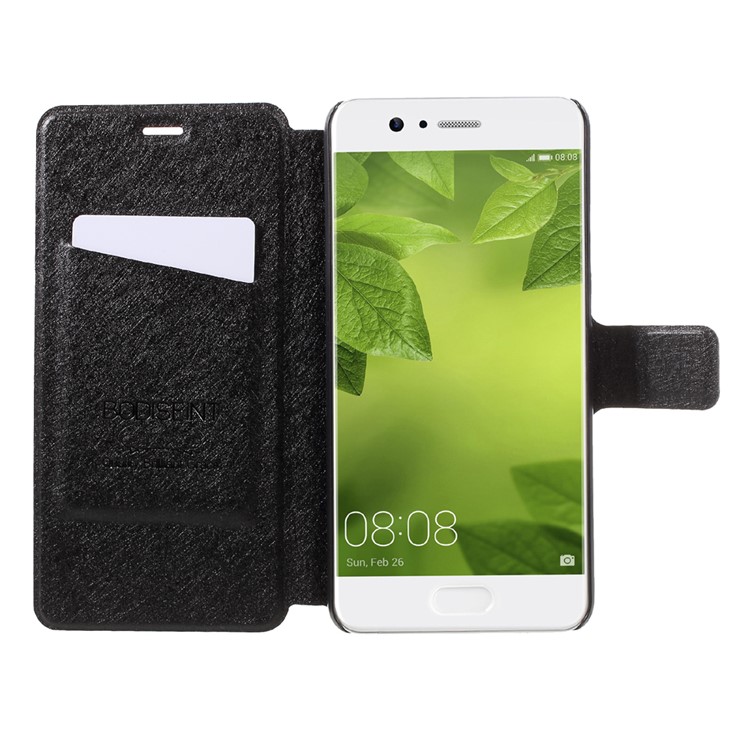 Silk Texture Leather Stand Card Slot Case for Huawei P10 Plus - Black-6
