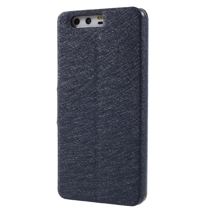 Silk Texture Stand Card Slot Leather Mobile Shell for Huawei P10 - Dark Blue-3